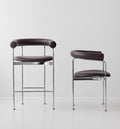 DK3 Baia Counter Stool in brown leather with a chrome frame, beside the matching chair