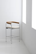 DK3 Baia Counter Stool with an oiled oak back, pale wool seat and chrome frame