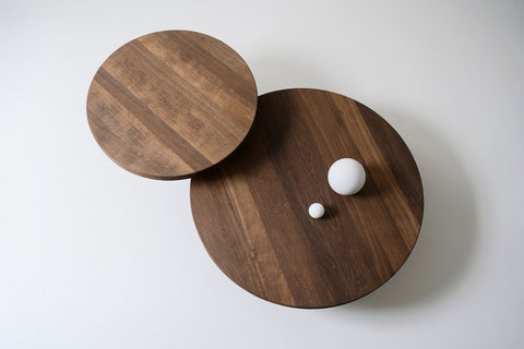 DK3 Groove Coffee Table in smoked oak, two round tops seen from above