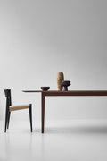 DK3 Kia's Table in smoked oak set with two black framed paper cord chairs
