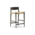DK3 Pia Counter Stool in Black Lacquered Oak, wooden counter stool with a natural paper cord seat and footrest, angled view on white