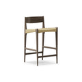 DK3 Pia Counter Stool in Smoked Oak, wooden counter stool with a natural paper cord seat and footrest, angled view on white