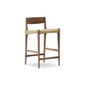 DK3 Pia Counter Stool in Walnut, wooden counter stool with a natural paper cord seat and footrest, angled view on white