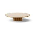 DK3 Plush Coffee Table in Soaped Oak, round solid wood coffee table on a sculpted cube base, Ø43.3" x 9.1"H size on white
