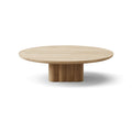 DK3 Plush Coffee Table in White Oiled Oak, round solid wood coffee table on a sculpted cube base, Ø43.3" x 11.4"H size on white