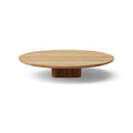 DK3 Plush Coffee Table in Oiled Oak, round solid wood coffee table on a sculpted cube base, Ø51.2" x 9.1"H size on white