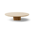DK3 Plush Coffee Table in Soaped Oak, round solid wood coffee table on a sculpted cube base, Ø51.2" x 11.4"H size on white