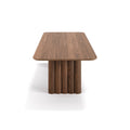 DK3 Plush Table Rectangular in Smoked Oak, solid wood dining table with soft rounded legs, end view on white