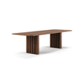 DK3 Plush Table Rectangular in Smoked Oak, solid wood dining table with soft rounded legs, side view on white