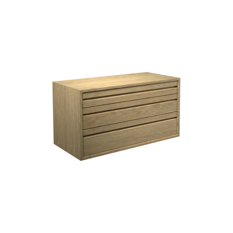 DK3 Royal System cabinet with three drawers and a wood front in oiled oak, on a white background