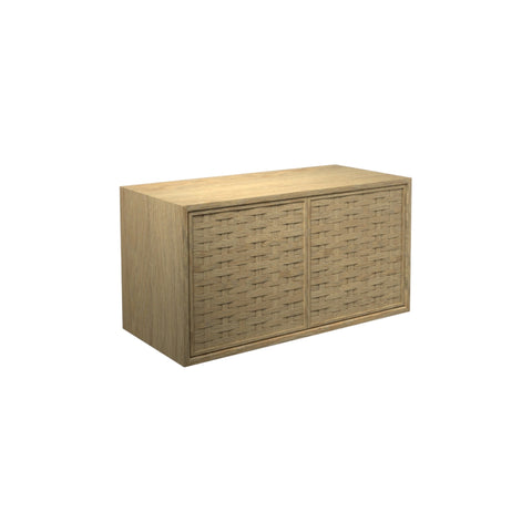 DK3 Royal System cabinet with two push doors and a woven wood front in lacquered oak, on a white background