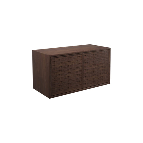 DK3 Royal System cabinet with two push doors and a woven wood front in lacquered walnut, on a white background