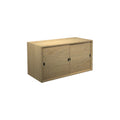 DK3 Royal System cabinet with two sliding wood doors in oiled oak, on a white background