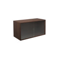 DK3 Royal System cabinet with two sliding glass doors in lacquered walnut, on a white background
