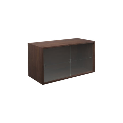 DK3 Royal System cabinet with two sliding glass doors in lacquered walnut, on a white background
