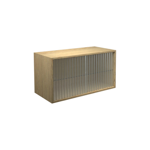 DK3 Royal System cabinet with two sliding rippled glass doors in oiled oak, on a white background