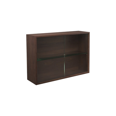 DK3 Royal System tall cabinet with two sliding glass doors in lacquered walnut, on a white background