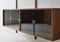 DK3 Royal System walnut cabinet with two sliding glass doors, close view
