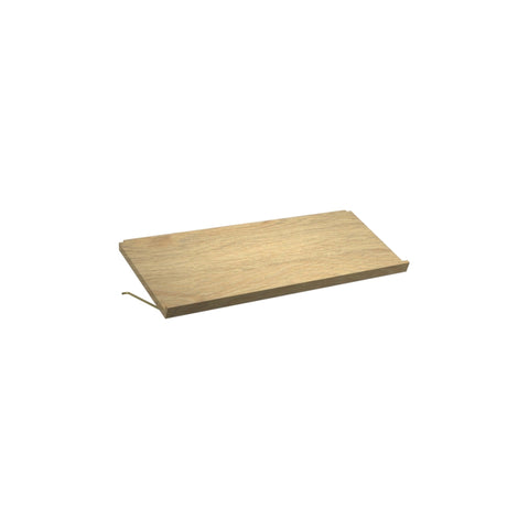 DK3 Royal System magazine shelf with an angled front, 31.5" wide in oiled oak, on a white background