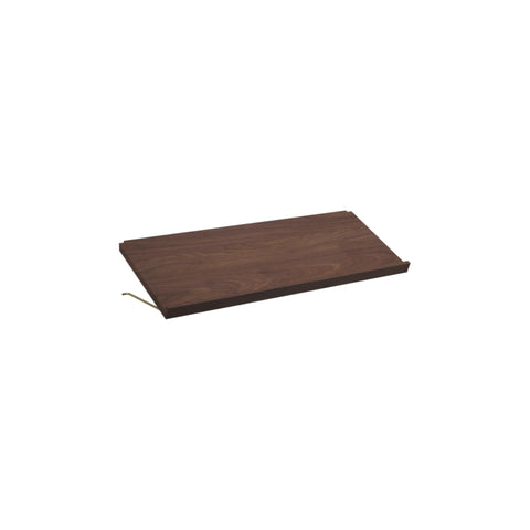 DK3 Royal System magazine shelf with an angled front, 31.5" wide in walnut, on a white background