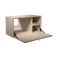 DK3 System Cado cabinet with a bar and desk drop-front, mirror and shelf in soaped oak, on a white background