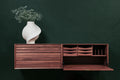 DK3 System Cado Sideboard in walnut with the drop front open, showing the fitted interior