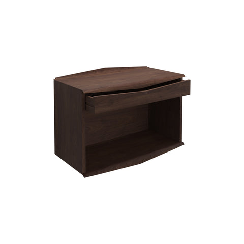 DK3 System Ultra open cabinet with one drawer in walnut, on a white background