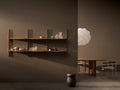 DK3 System Ultra in walnut, wall shelves beside a dining table