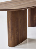 DK3 Tangent Table Rectangular in smoked oak, close view of the curved solid wood base