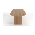 DK3 Ten Table Oval in oiled oak seen end on, showing the tapered leg profile, on a white background