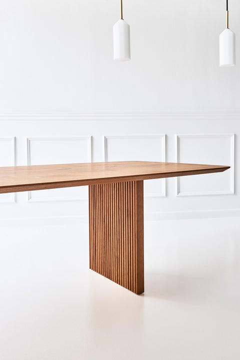 DK3 Ten Table Rectangular in oiled wild oak, solid wood table on a fluted panel base
