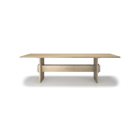 DK3 Jeppe Utzon Table #2 in Soaped Oak, solid oak dining table with wedged Shaker-style legs, side view on white