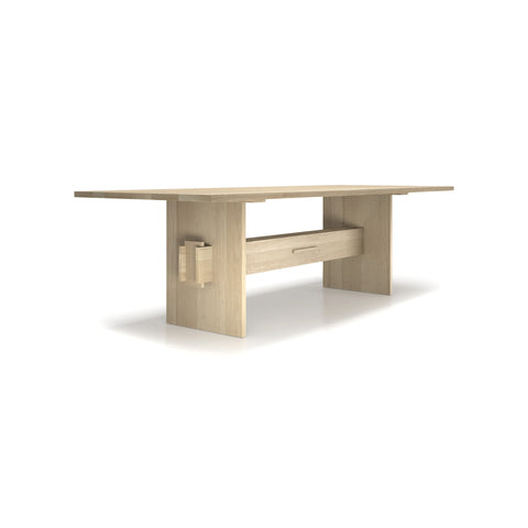 DK3 Jeppe Utzon Table #2 in Soaped Oak, solid oak dining table with wedged Shaker-style legs, low front view on white