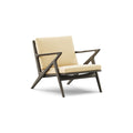 DK3 Z Chair in Balmoral White 02 and Black Lacquered Oak, fabric lounge chair with a Z-shaped solid wood frame, angled view on white