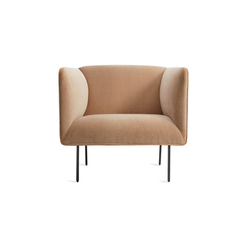 Dandy Lounge Chair by Blu Dot in Camel Velvet, low front view