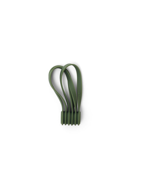 Pedestal Magnetic Cable Ties in Mossy Green, three magnetic silicone cable ties, on a plain white background