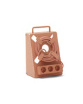 Pedestal Cable Stand in Dusty Rose, steel stand holding a power bar upright, on a plain white background