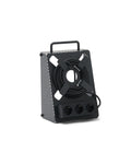 Pedestal Cable Stand in Charcoal, steel stand holding a power bar upright, on a plain white background