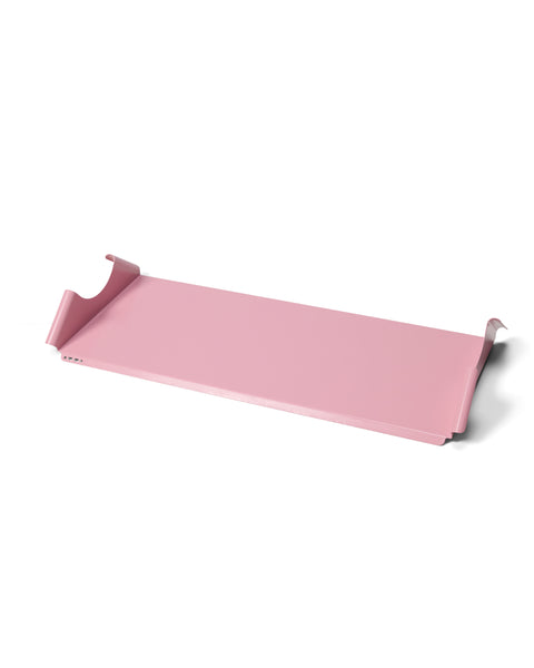 Pedestal Moon Tray Shelf in Bubble Gum, powder-coated steel tray shelf, on a plain white background