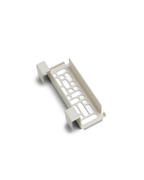 Pedestal Nintendo Switch Mount in Pearl, perforated steel dock cradle, on a plain white background