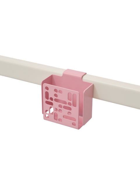 Pedestal Remote Box Mount in Bubble Gum, perforated aluminium remote box on a stand tube, on a plain white background