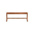 Frama Bench 01 in Warm Brown Birch, reddish brown birch bench with a plank seat, low stretcher and stepped feet, front view