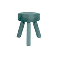 Frama AML Stool in Green Pine, green stained stool with a round seat and three tapered legs, side view on a pale ground
