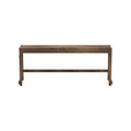 Frama Bench 01 in Dark Brown Birch, dark stained birch bench with a plank seat on square legs, seen straight on against white