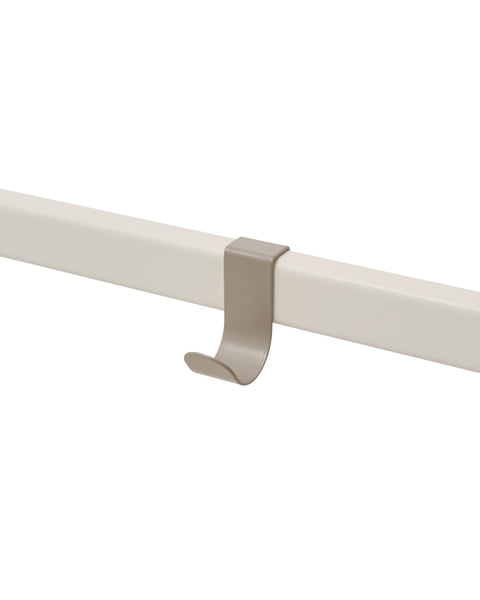 Pedestal Hook Mount in Oat, aluminium accessory hook on a stand tube, on a plain white background