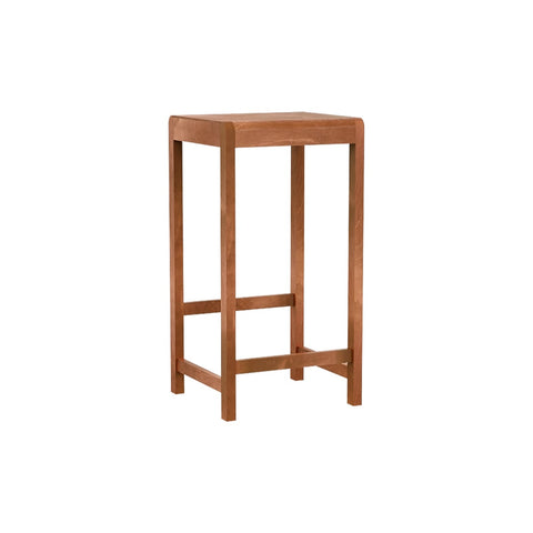 Frama Stool 01 in Warm Brown Birch, taller bar height stool in reddish brown birch, angled view on a pale background