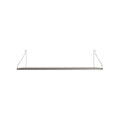 Frama Single Shelf, Stainless Steel, wide shallow shelf with a thin steel plate and two wire supports, straight on view