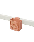 Pedestal Remote Box Mount in Dusty Rose, perforated aluminium remote box on a stand tube, on a plain white background