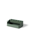 Pedestal Power Beam Tray in Mossy Green, steel cable tray holding a power beam, on a plain white background