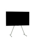 Pedestal Viva TV Stand in Mossy Green, TV floor stand holding a flat screen TV, on a plain white background